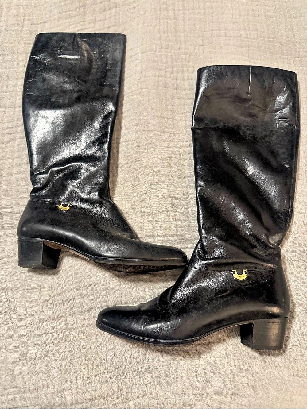 Salvatore Ferragamo Black Leather Knee-High Heeled Boots US 5.5B